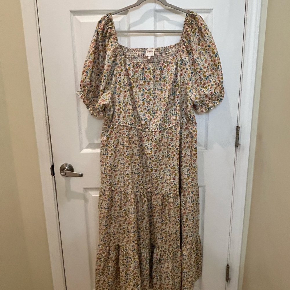 2X - Floral Puff Sleeve Maxi Dress
